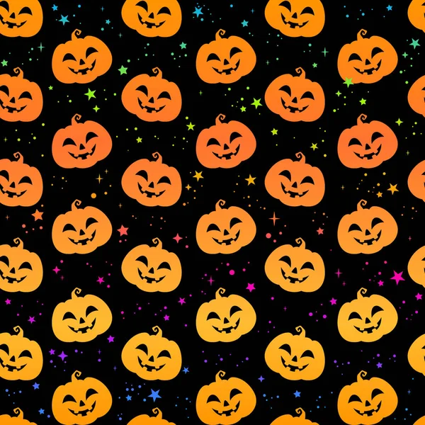 Mignonnes Petites Citrouilles Halloween Avec Des Visages Souriants Motif Sans — Image vectorielle