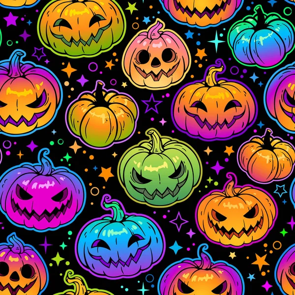 Seamless Pattern Bright Multicolored Haloween Pumpkins — Stock Vector