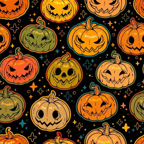 Seamless Pattern Bright Orange Haloween Pumpkins — Stock vektor