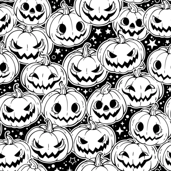 Monochrome Seamless Pattern Haloween Pumpkins — Wektor stockowy