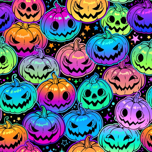 Seamless Pattern Bright Multicolored Haloween Pumpkins — Stock Vector