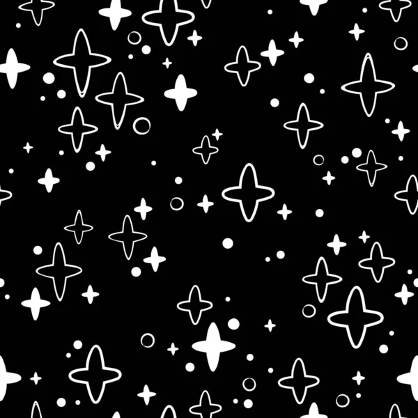 Siyah Zemin Üzerinde Beyaz Yıldızların Kusursuz Deseni — Stok Vektör