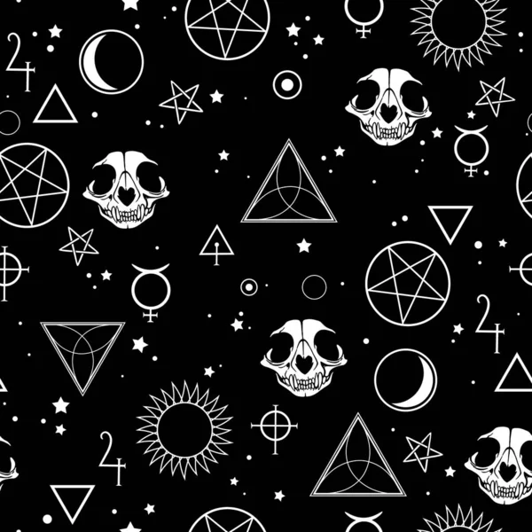 Seamless Illustration Depicting Magic Symbols Skulls — Stock Vector