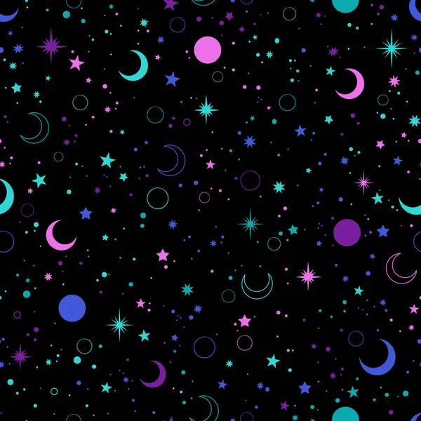 Motif Ésotérique Arc Ciel Avec Lune Étoiles — Image vectorielle