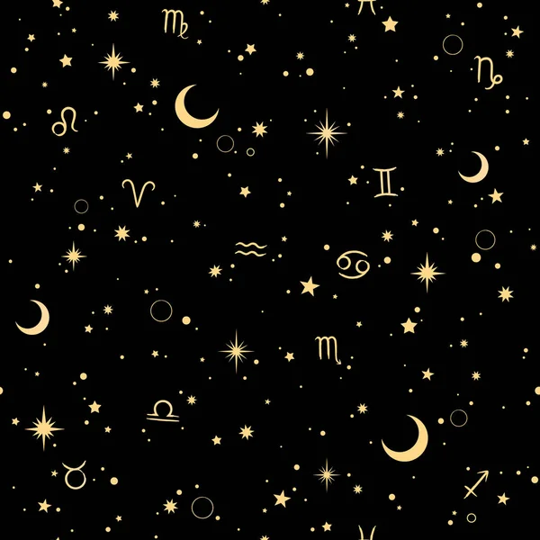 Motif Sans Couture Signes Zodiaque Doré Étoiles — Image vectorielle