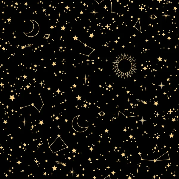 Cosmos Estrellados Sin Costura Con Estrellas Constelaciones — Vector de stock