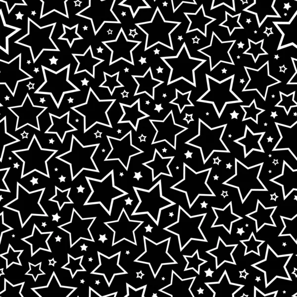 Modèle Sans Couture Étoiles Blanches Sur Fond Noir — Image vectorielle