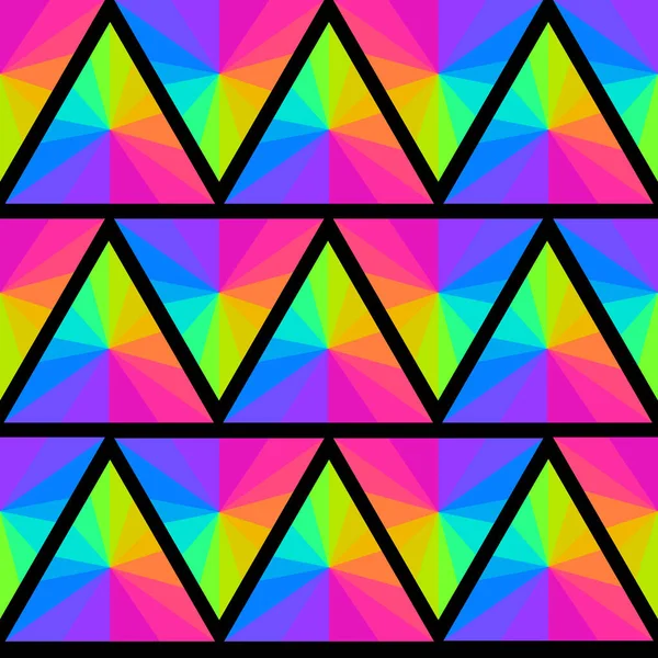 色鮮やかな三角形のネオンレトロなパターンが — ストックベクタ