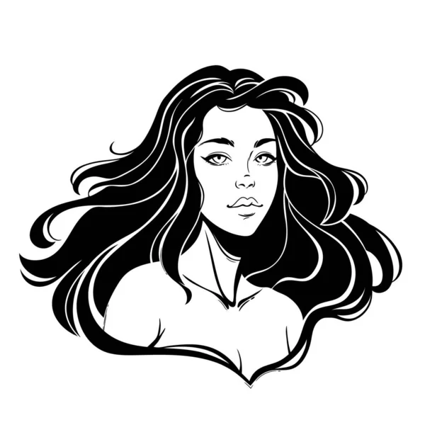 Portrait Beautiful Girl Long Hair — Stock Vector