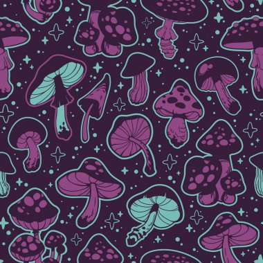 Farklı mantarların kusursuz deseni ve tatlı bir arka plan.