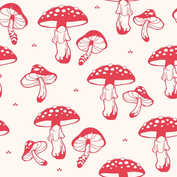 Amanita Cogumelos Sem Costura Planta Padrão —  Vetores de Stock