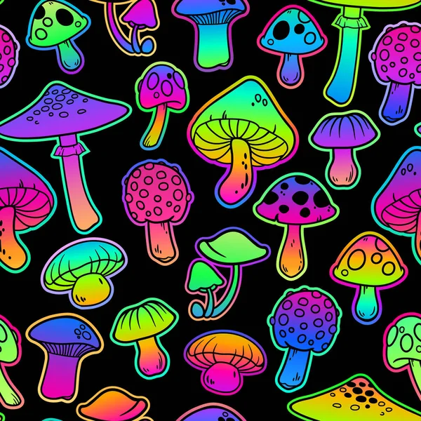 Illustration Sans Couture Avec Champignons Couleurs Psychédéliques Vives — Image vectorielle