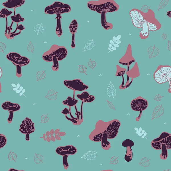 Motif Floral Naturel Sans Couture Champignons Feuilles — Image vectorielle