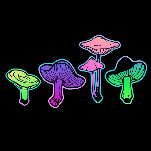 Set Van Vier Felgekleurde Paddenstoelen — Stockvector