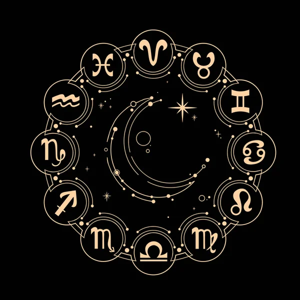 Calendrier Rond Doré Avec Signes Zodiaque — Image vectorielle