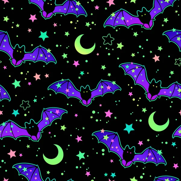 Ilustração Sem Costura Retratando Morcegos Decorados Com Estrelas Brilhantes Fundo — Vetor de Stock