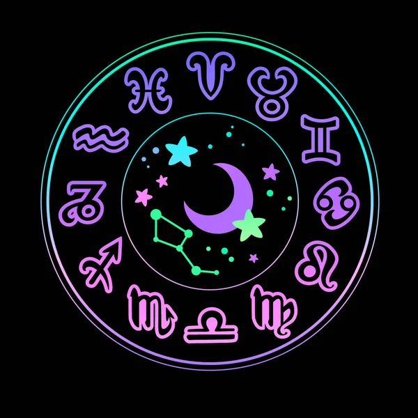 Calendrier Rond Lumineux Des Signes Zodiaque — Image vectorielle