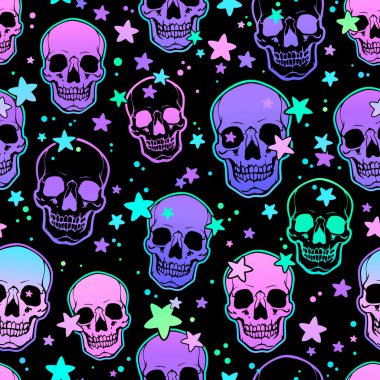 Parlak insan kafatasları ve yıldızların kusursuz çizimi