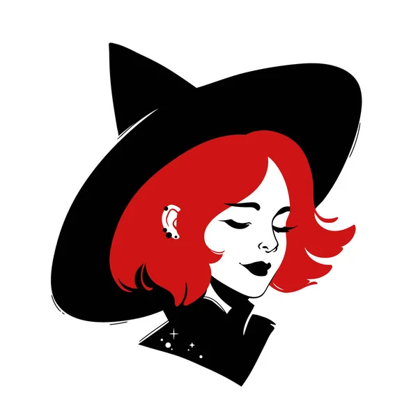 Siyah Elbiseli Cadı Şapkalı Sevimli Genç Gotik Kız — Stok Vektör