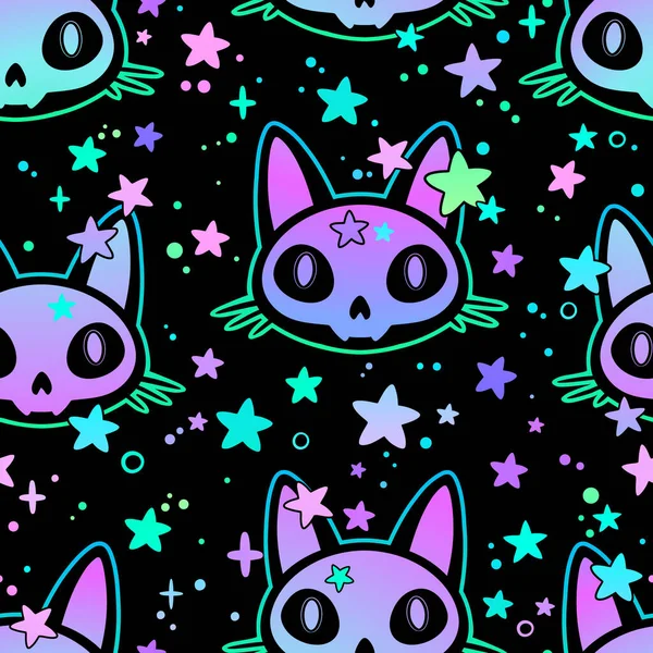 Yıldızlarla Süslenmiş Komik Şirin Kedilerin Kusursuz Çizimleri — Stok Vektör