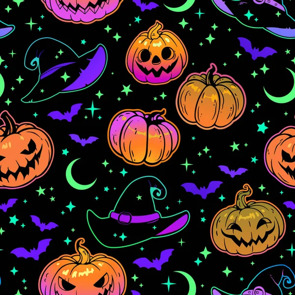 Illustrazione Halloween Senza Soluzione Continuità Immagine Zucche Festive Sorridenti Cappelli Illustrazioni Stock Royalty Free