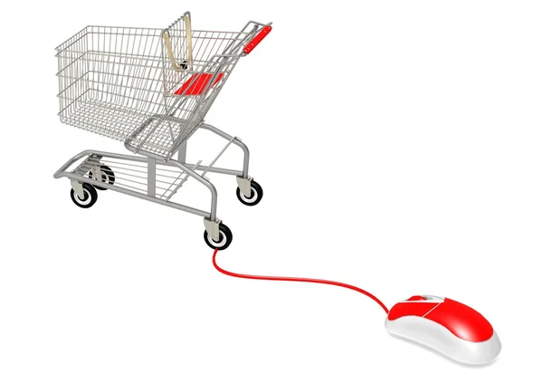 Computer mouse connect to shopping — Stock Photo, Image