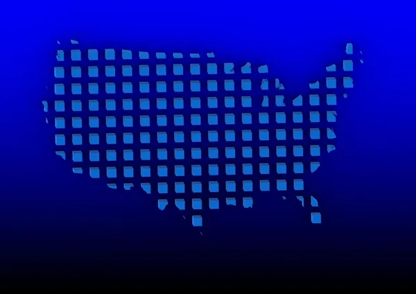 แผนที่สหรัฐอเมริกาที่มีพื้นหลังสีฟ้า — ภาพถ่ายสต็อก