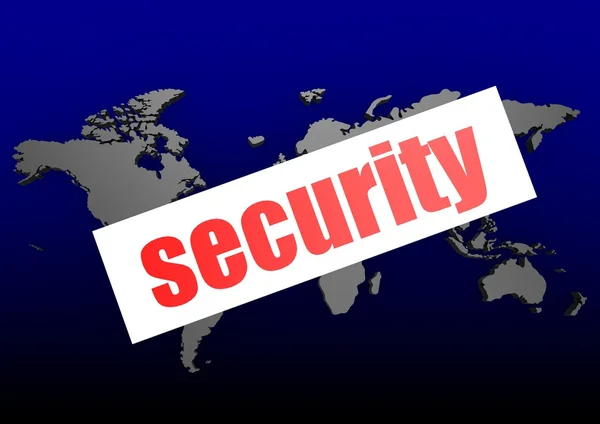 Palabra de seguridad en el mapa azul del mundo — Foto de Stock