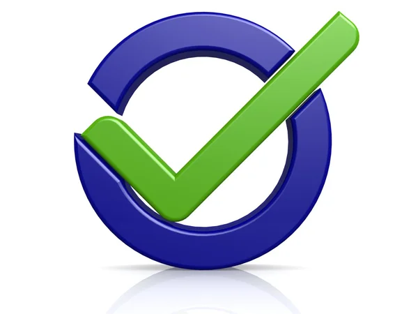 Blue circle green check mark — Stock Photo, Image