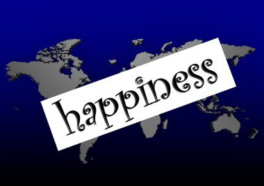 mavi dünya haritası üzerinde mutluluk kelime