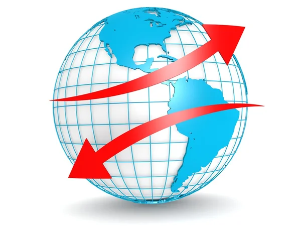 Omhoog rode pijl met globe — Stockfoto