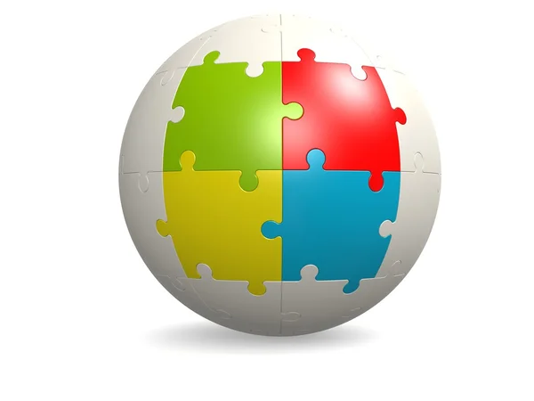 Puzzle rond blanc avec quatre couleurs — Photo