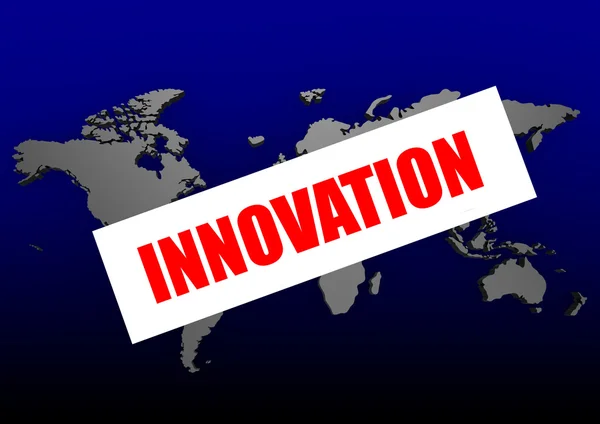 Innováció szó a kék világ Térkép — Stock Fotó