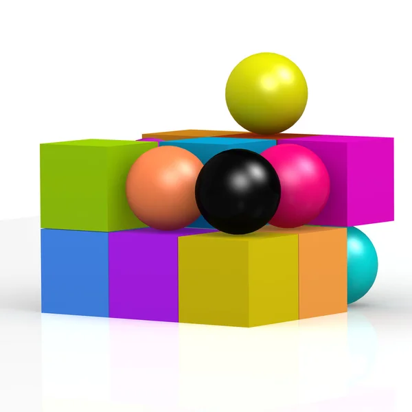 Cubo de cor e esfera — Fotografia de Stock