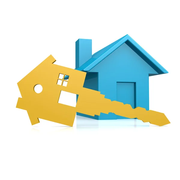Hus nyckel med blå huset — Stockfoto