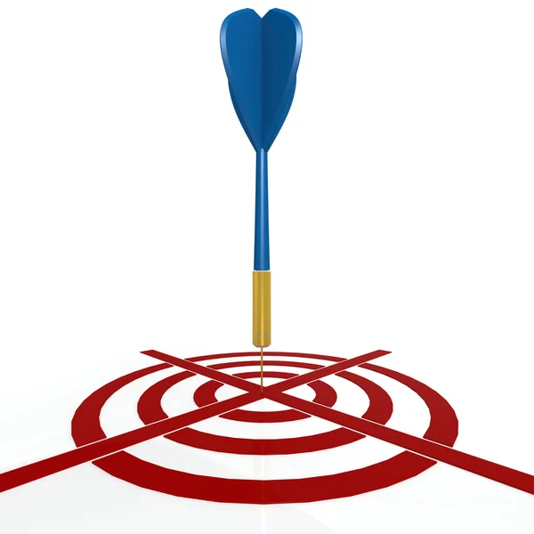 Dart board with blue dart — Stock Photo, Image