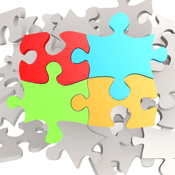 Puzzle jigsaw four color — Stock Photo, Image