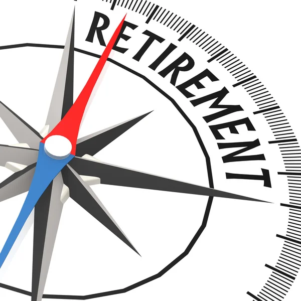Iránytű a nyugdíj szó — Stock Fotó