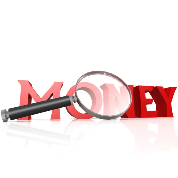 Magnifying glass with red money word — Stock Photo, Image