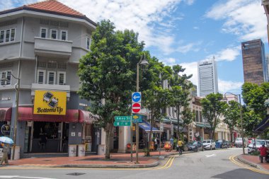 Singapur - 11 Ekim 2021: Singapur 'daki Amoy Sokağı manzarası. Amoy Sokağı ilk olarak Amoi Sokağı olarak listelendi.