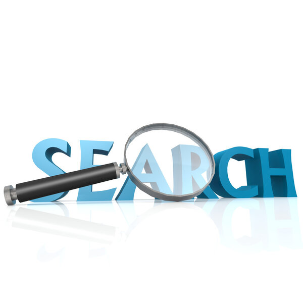 Увеличительное стекло с синим поисковым словом
