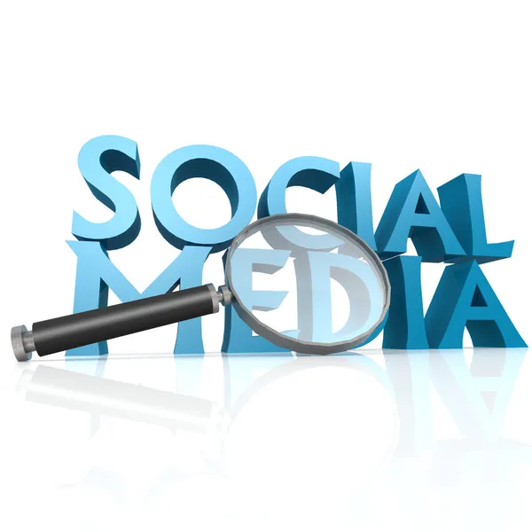 Ampliação de vidro com palavra azul de mídia social — Fotografia de Stock