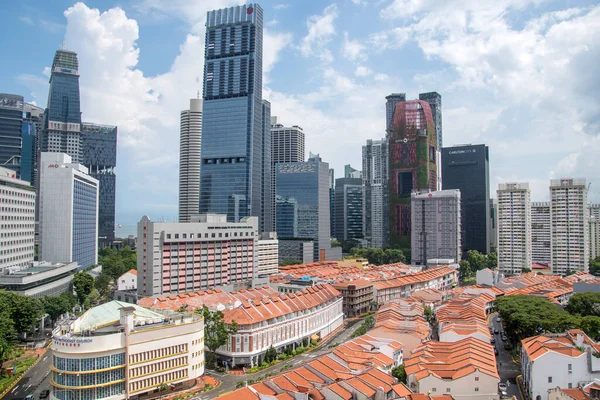 Singapur Ekim 2021 Çin Mahallesi Nin Kırmızı Çatıları Mavi Gökyüzüne — Stok fotoğraf
