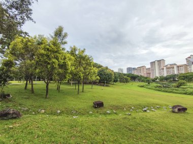 Singapur - 9 Nisan 2022: Singapur 'daki Bishan-Ang Mo Kio Parkı' ndan manzara. Singapur 'un merkezindeki en büyük şehir parklarından biridir.