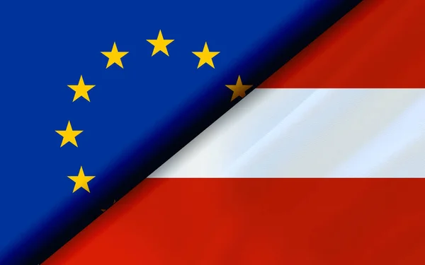 欧盟和奥地利的国旗对角线分开 3D渲染 — 图库照片