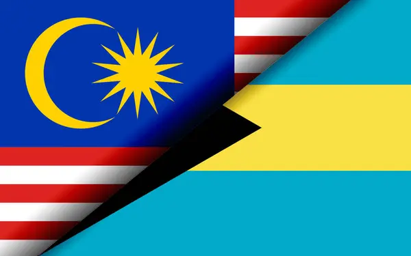 Flaggor Malaysia Och Bahamas Delas Diagonalt Rendering — Stockfoto