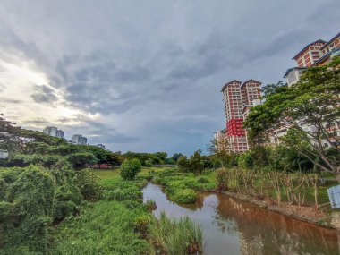 Singapur - 9 Nisan 2022: Singapur 'daki Bishan-Ang Mo Kio Parkı' ndan manzara. Singapur 'un merkezindeki en büyük şehir parklarından biridir.