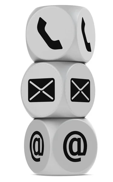 Contact Concept Telephone Email Address Silver Dices Rendering — Stock Photo, Image