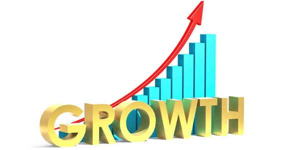 Wachstumskonzept Mit Rotem Pfeil Und Balkendiagramm Isoliert Rendering — Stockfoto