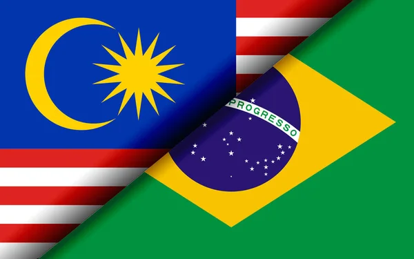 Flags Malaysia Brazil Divided Diagonally Rendering — Stock Photo, Image